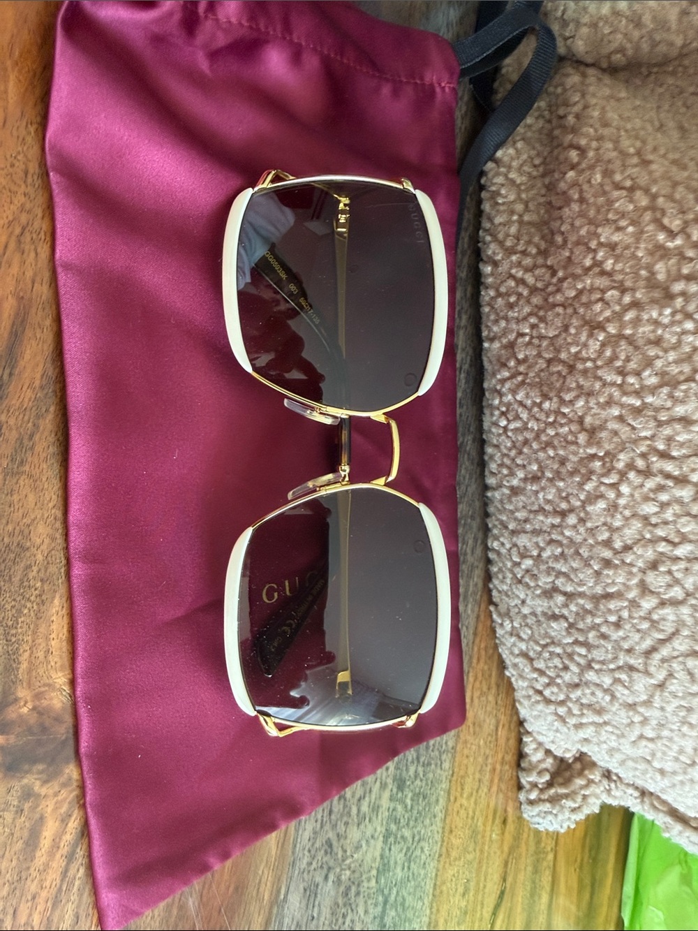 Gucci White and Gold Square Women’s Sunglasses with Brown Lenses